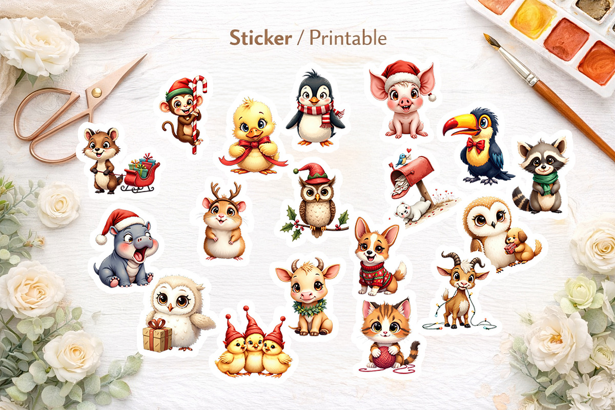Vintage Christmas Animals Clipart, an Animal Illustration by Artnoy (Photo 7 of 8)