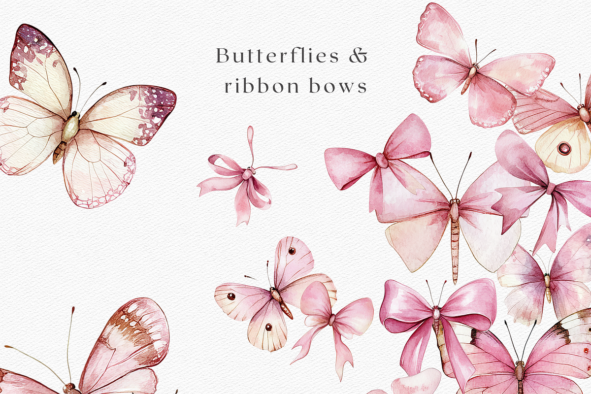 Watercolor Butterflies & Bows, a Decorative Illustration by ThaismotaCreativeCo (Photo 5 of 6)