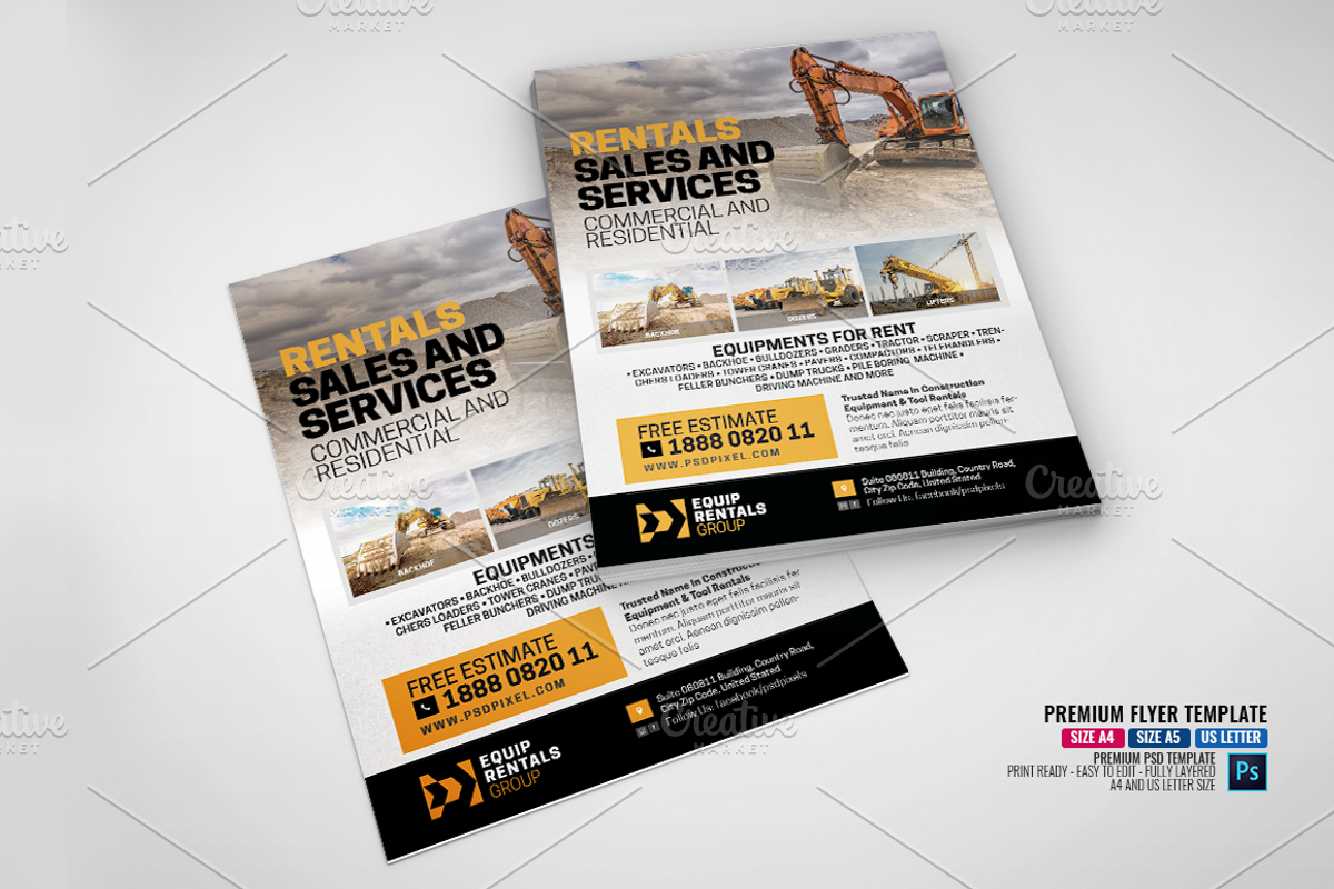 Equipment Sales and Rentals Company, a Flyer Template by PSDPixel