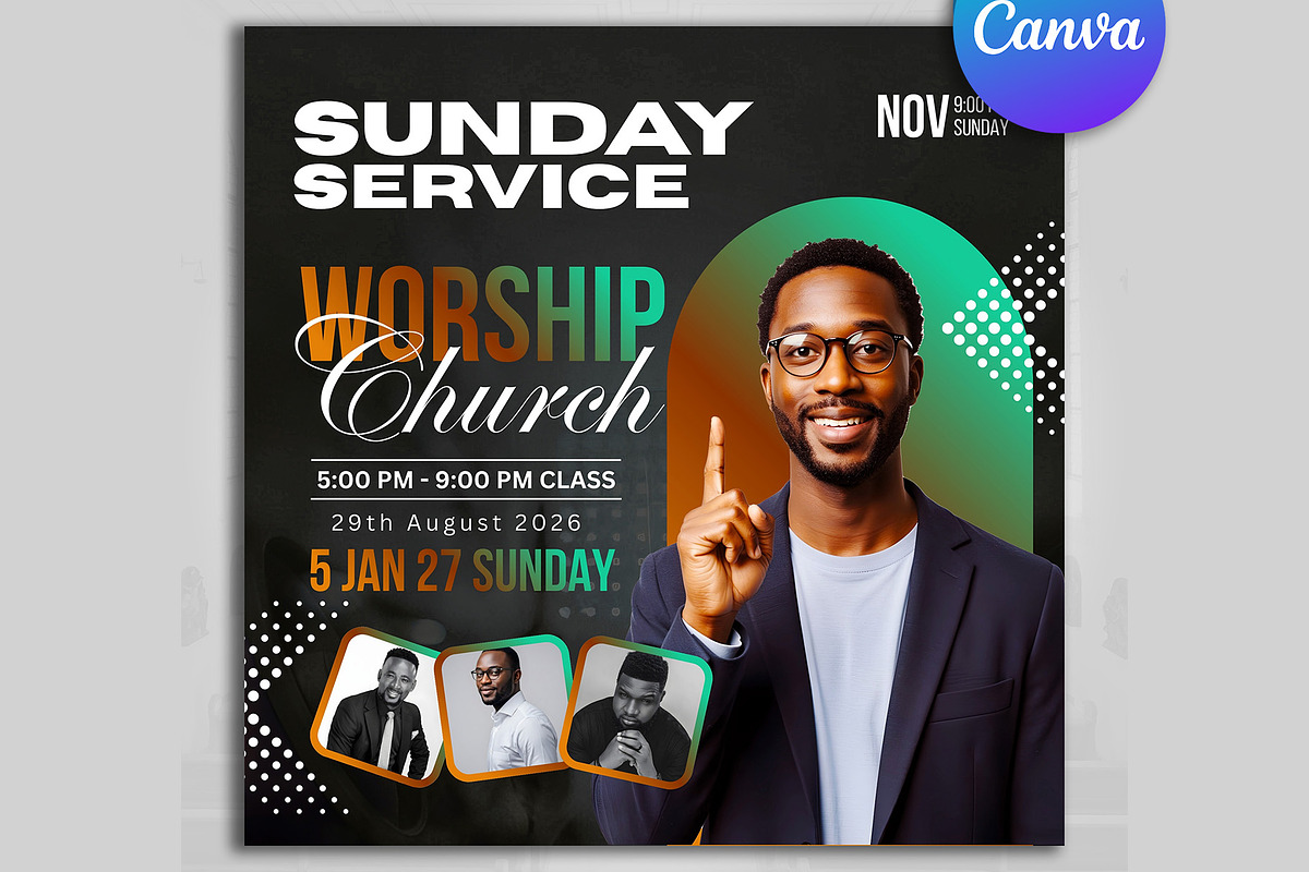 Sunday Service Church Canva Flyers, a Flyer Template by Design Up (Photo 2 of 2)