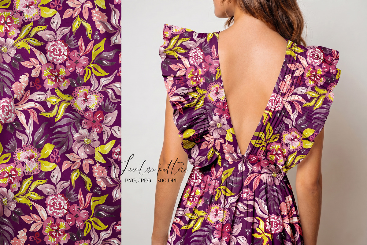 Fantasy flowers seamless pattern, a Pattern Graphic by SirenaArt (Photo 2 of 17)