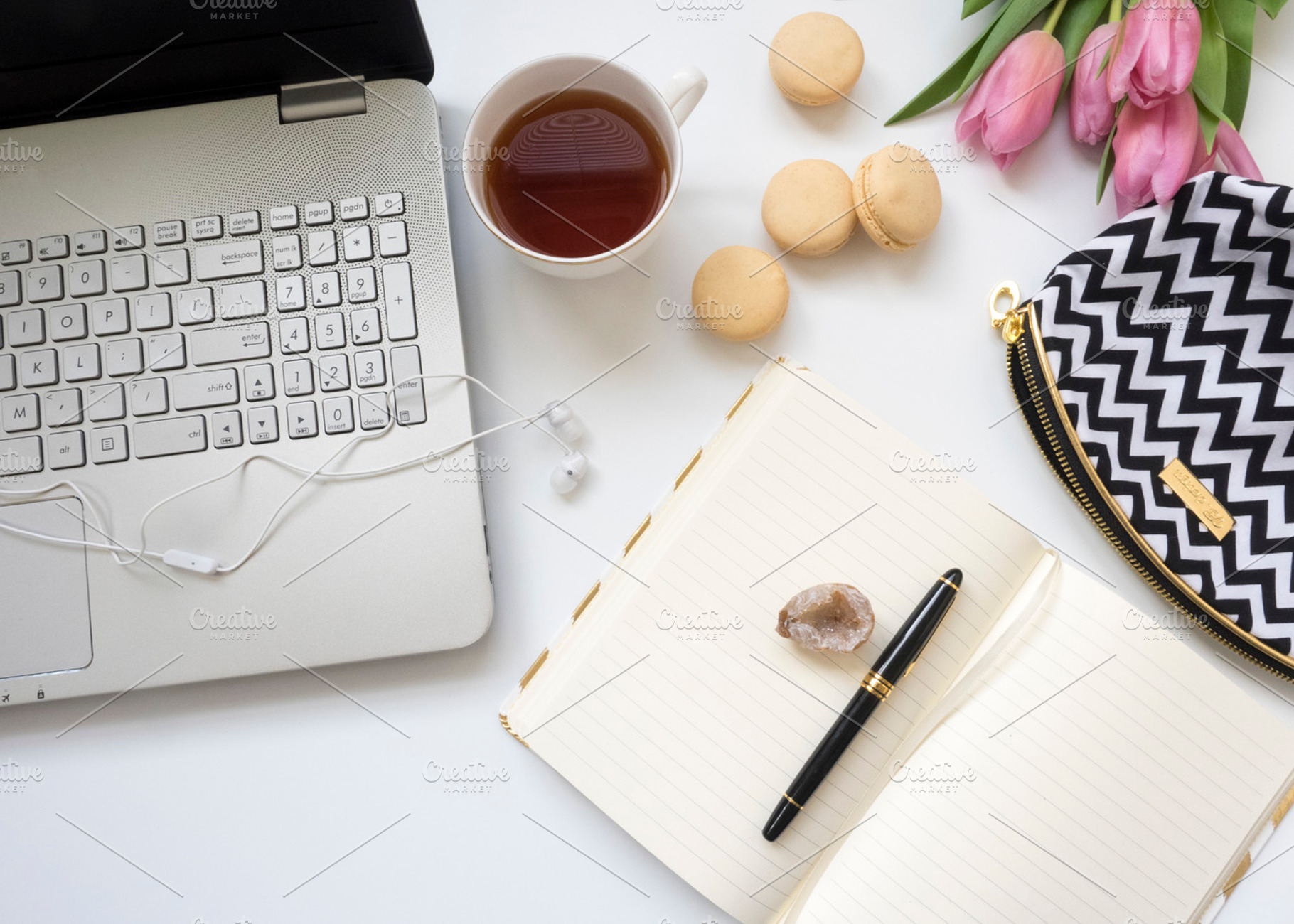 Modern flat lay styled desk mock up containing flat lay, modern, and clean, a Business Photo by Imagefountain Photos