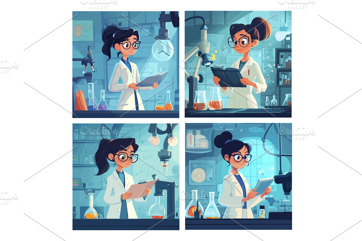 Female scientist. Cartoon woman, an Illustration by Stock-Smart-Start