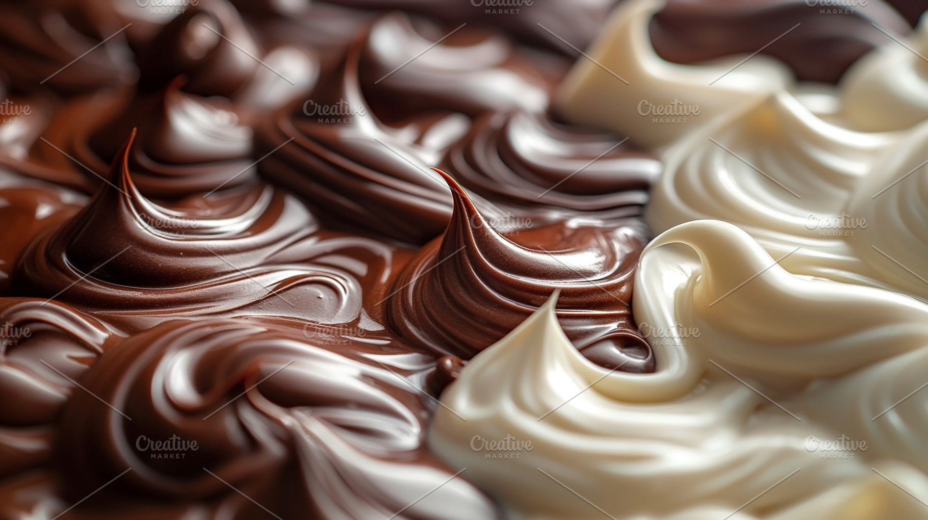 A close-up view of beautifully swirled chocolate and white cream, a Food & Drink Photo by ImageMir