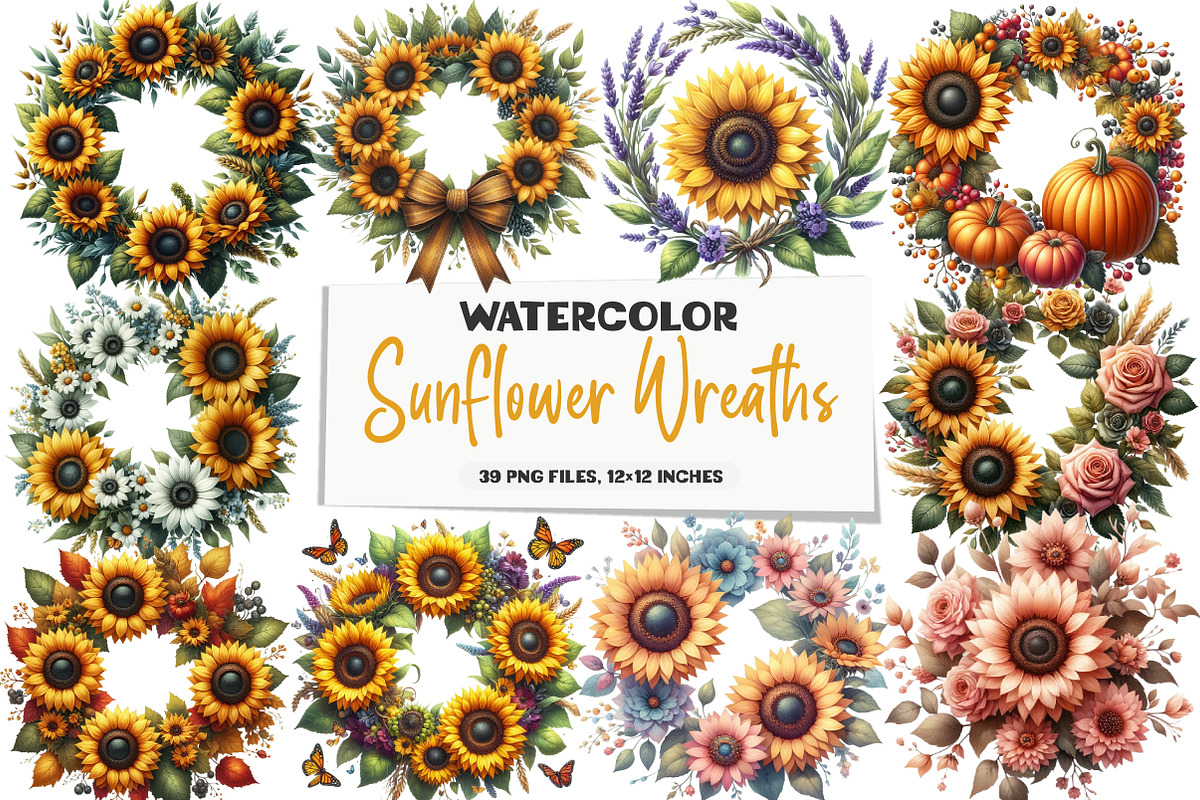 Sunflower Wreaths Clipart, an Illustration by DreamArtGraphic (Photo 1 of 5)