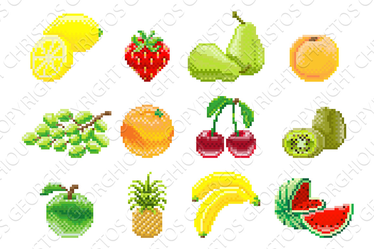 Pixel Art 8 Bit Video Game Fruit Ico, an Emoji Icon by Christos Georghiou