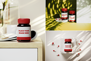 Amber Pills Bottle Mockups, a Packaging Mockup by Xtrahive