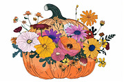 Autumn Pumpkin Floral Clipart, an Illustration by Designs_River (Thumbnail 8 of 10)