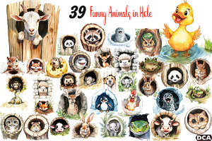 Funny Animals in Hole Clipart, an Illustration by DreamCafeArt