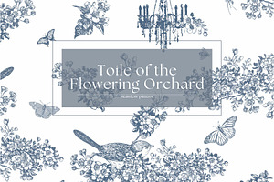 Toile of the Flowering Orchard, a Pattern Graphic by MouseGrey