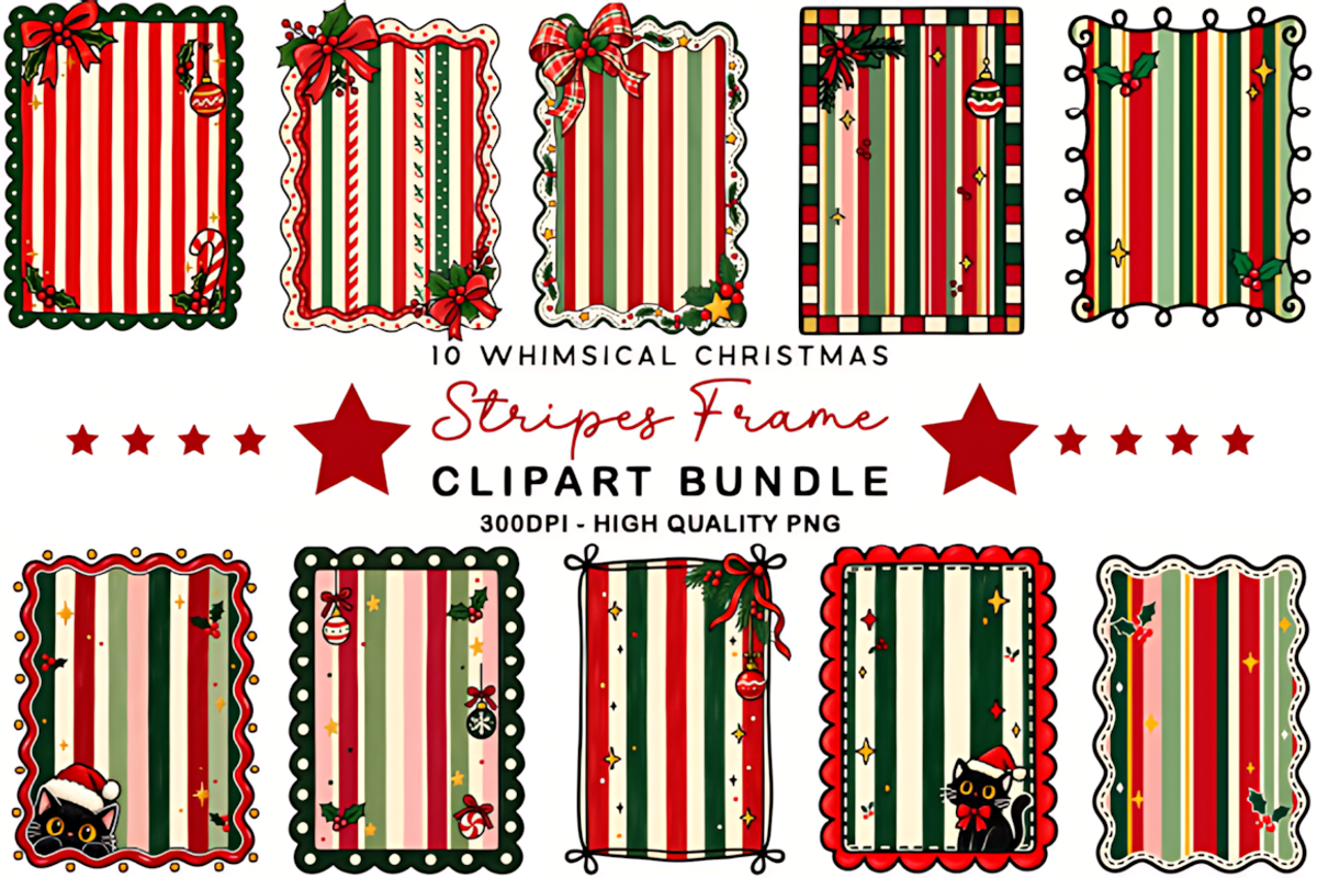Whimsical Christmas Stripes Frame, a Seasonal Illustration by HueNestify (Photo 1 of 3)