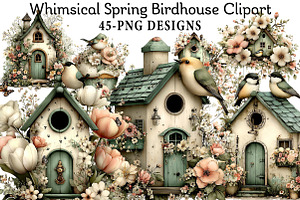 Whimsical Spring Birdhouse Clipart, an Illustration by Daily.Designs