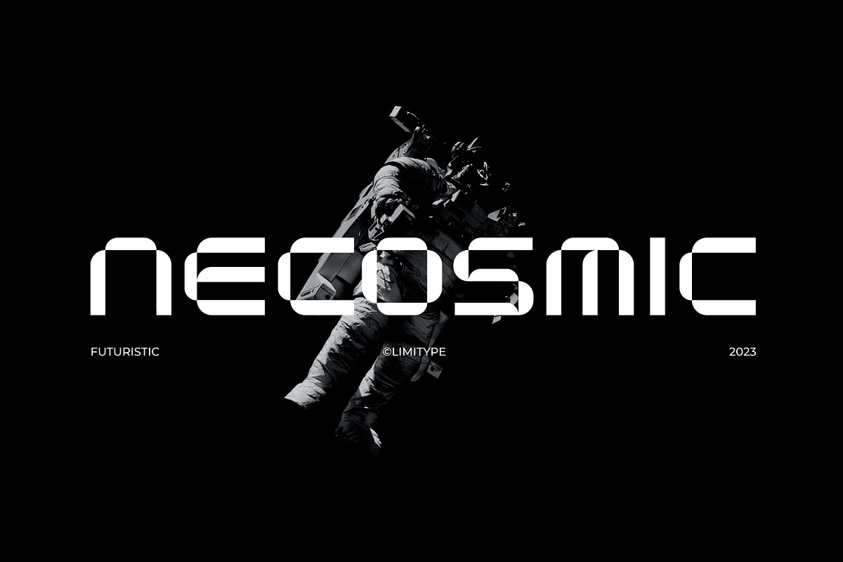 Necosmic - Futuristic Font, a Sans Serif Font by limitype (Photo 1 of 11)
