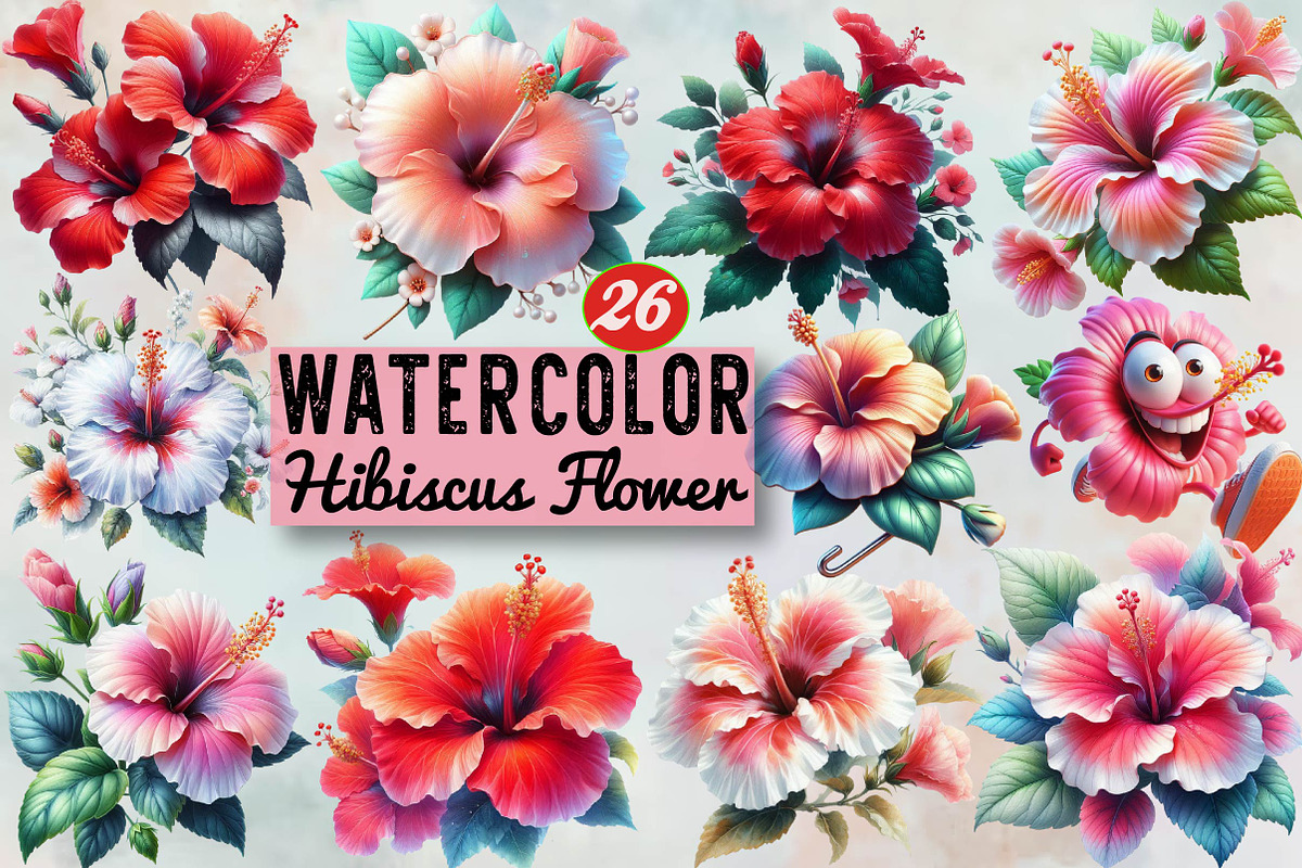 Hibiscus Flower Watercolor ClipArt's, an Illustration by SVGArt