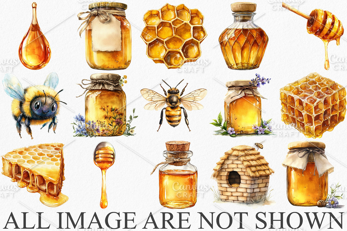 Watercolor Spring Bee Clipart Bundle, an Illustration by Canvas Craft (Photo 3 of 7)