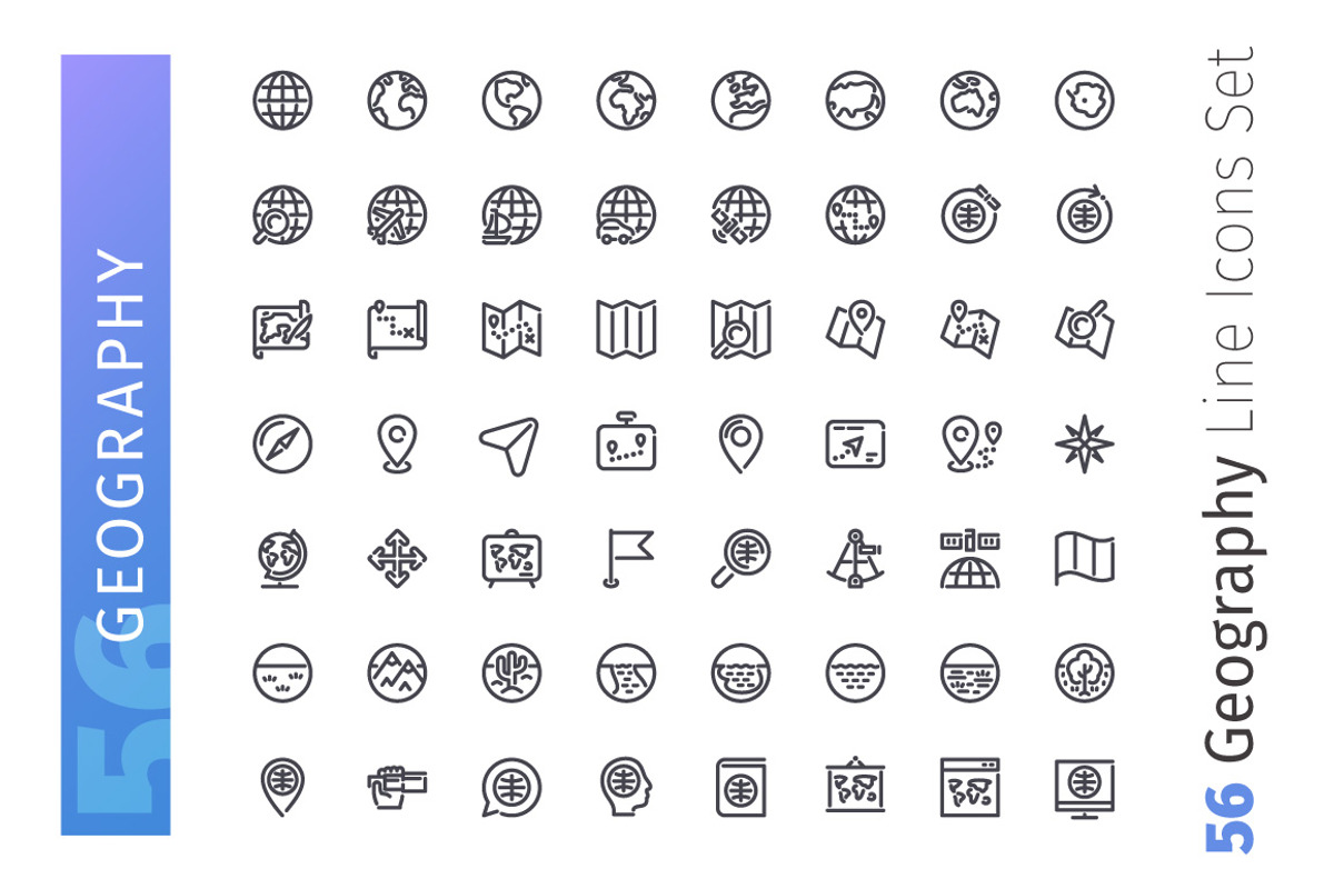 Geography Line Icons Set, an Outline Icon by Voysla's Shop (Photo 2 of 4)