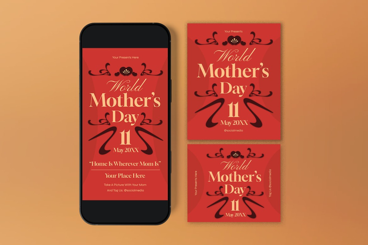 Red Vintage Mother's Day Flyer Set, a Flyer Template by graphicook (Photo 3 of 3)