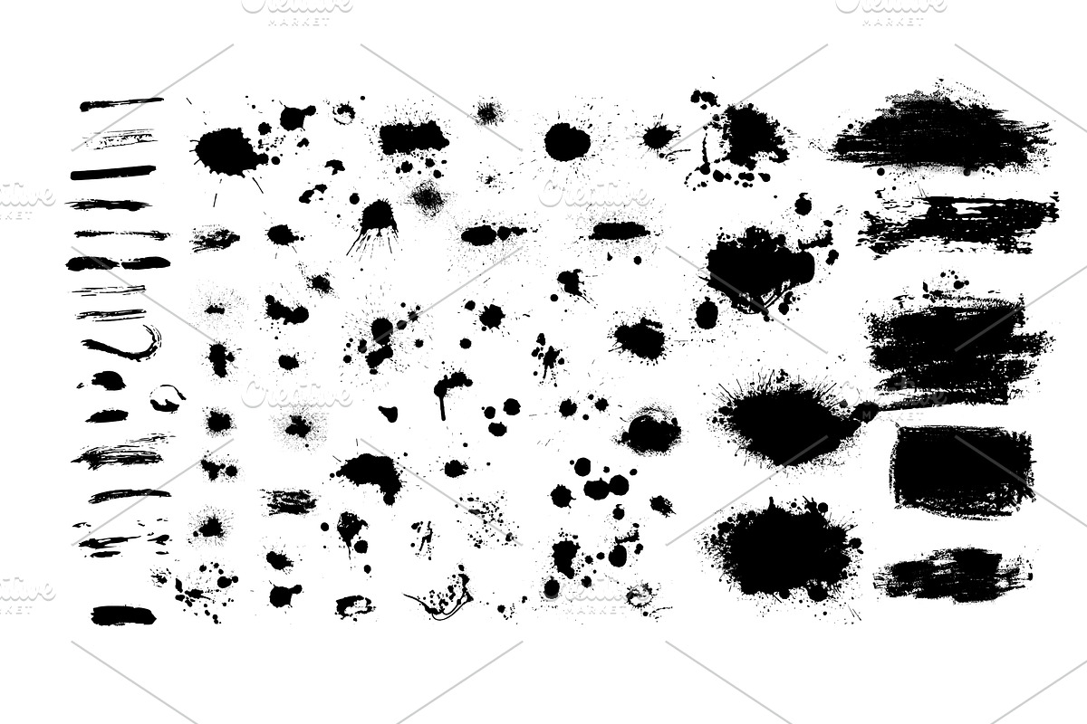 Set of black blots, brush strokes, an Illustration by Nenahliadava Design
