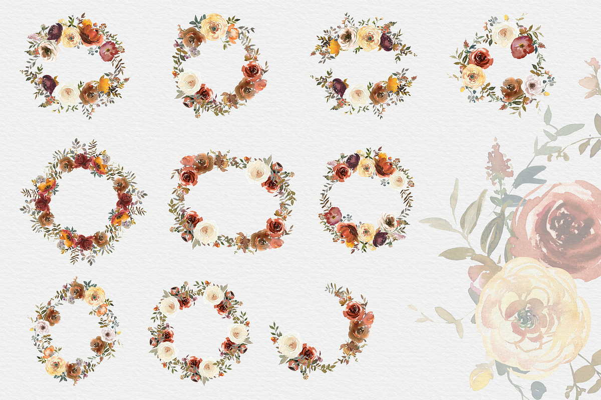 Fall Watercolor Floral Clipart Set, a Decorative Illustration by Patishop Art (Photo 9 of 17)