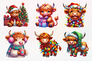 Cute Christmas Highland Cow Clipart, an Illustration by Dream Creation (Thumbnail 2 of 7)