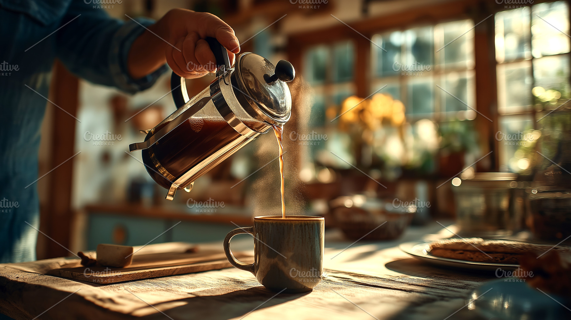 French Press Coffee Cozy Kitchen, a Food & Drink Photo by Ocean Digital Art