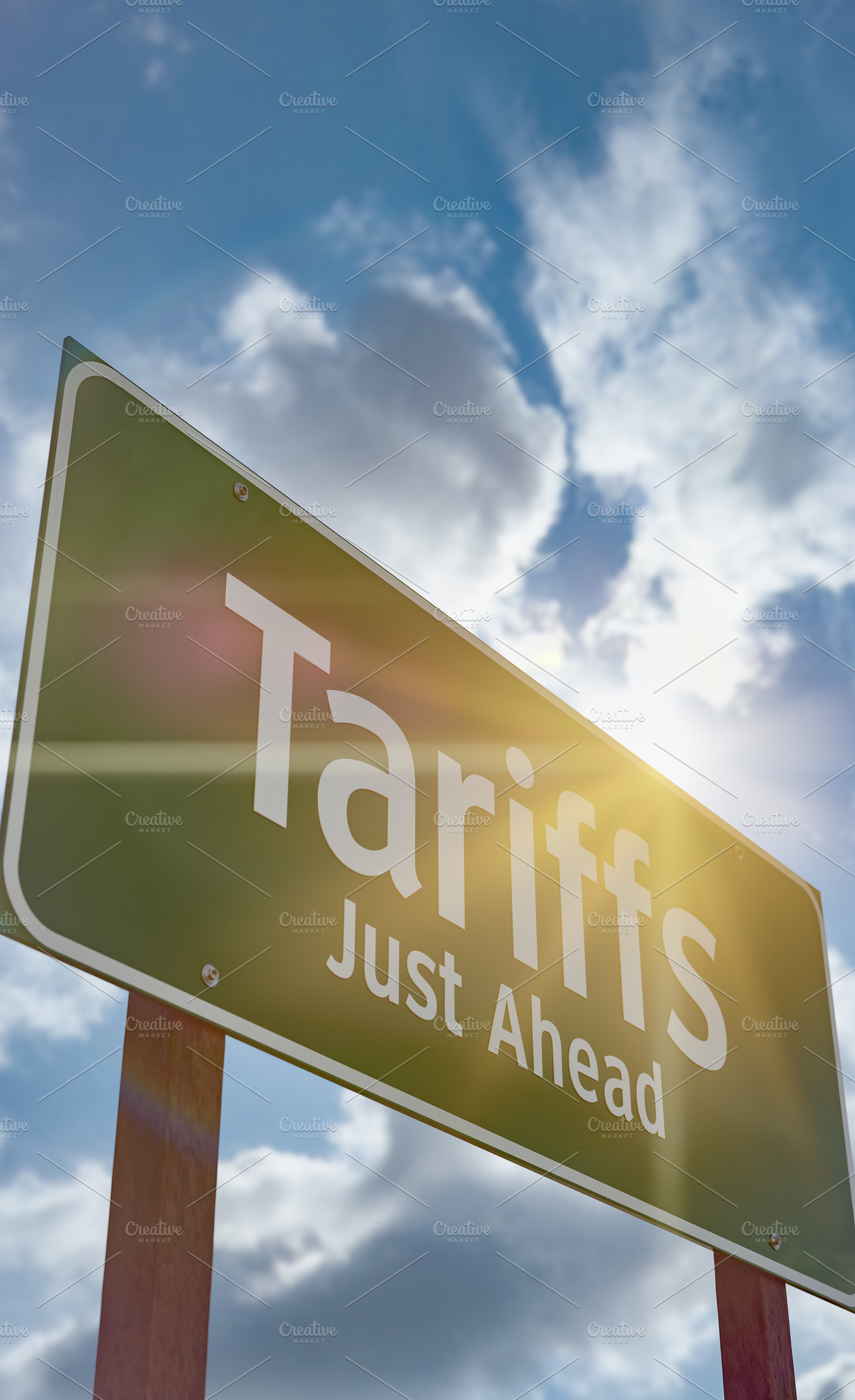 Tariffs Just Ahead Green Road Sign, a Transportation Photo by Andy Dean Photography