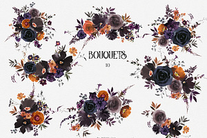 Halloween Watercolor Floral Clipart