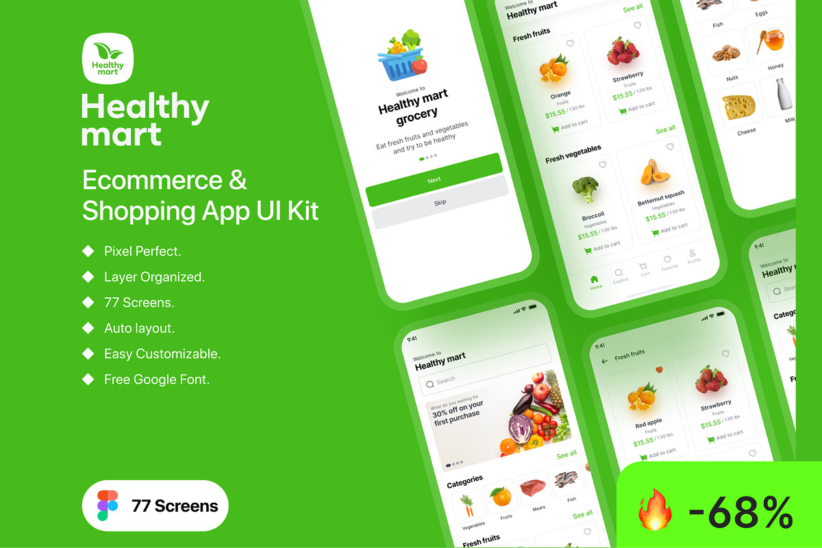 Healthy Mart - Grocery App Ui Kit, an App Template by CreativeUI (Photo 1 of 6)