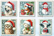 Christmas Animal Postage Stamps Clip, a Seasonal Illustration by Rose Art (Thumbnail 2 of 7)
