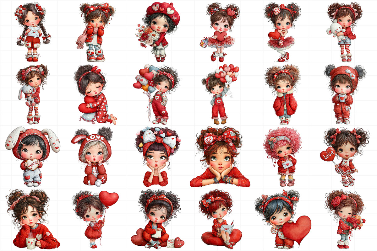Cute Little Valentine Girls Clipart, an Illustration by Daily.Designs (Photo 4 of 5)