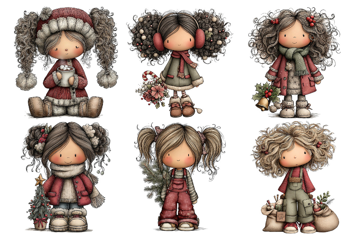 Whimsical Christmas Doll Clipart, an Animal Illustration by Creative Art (Photo 5 of 6)