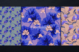 Violet Floral Seamless Vector Pack