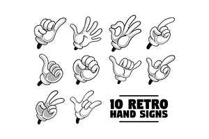 retro cartoon hand signs bundle, an Object Graphic by Judsart
