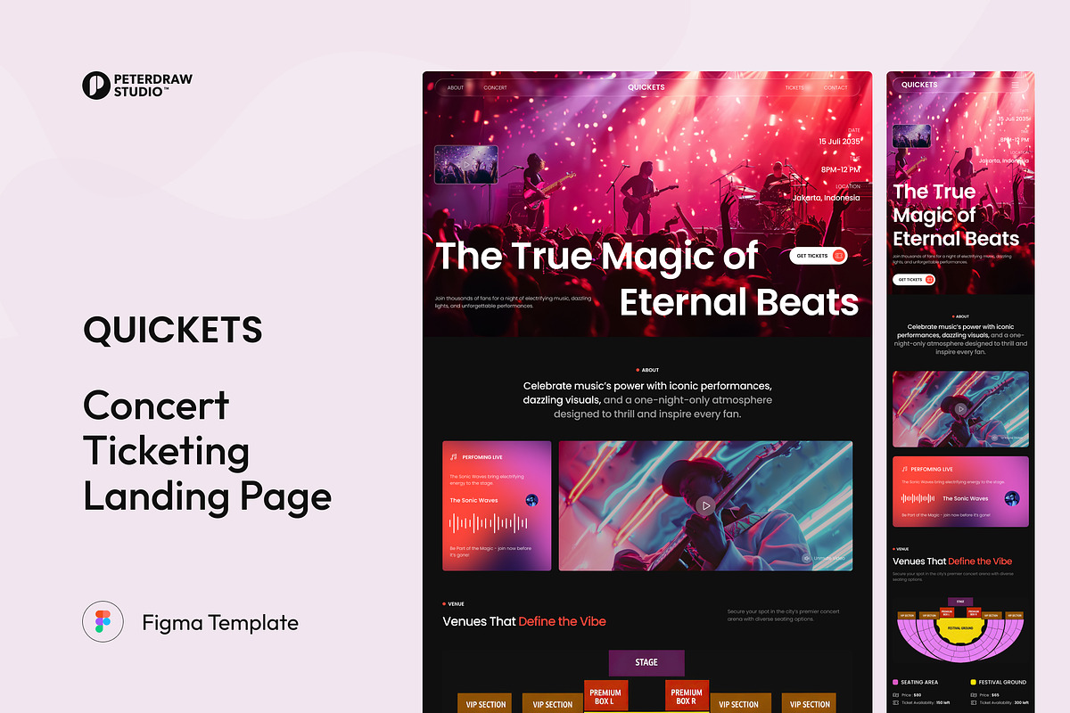 Concert Ticketing Landing Page, an UI Kit Template by peterdraw (Photo 1 of 3)