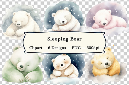 6 Cute Sleeping Bears Clipart