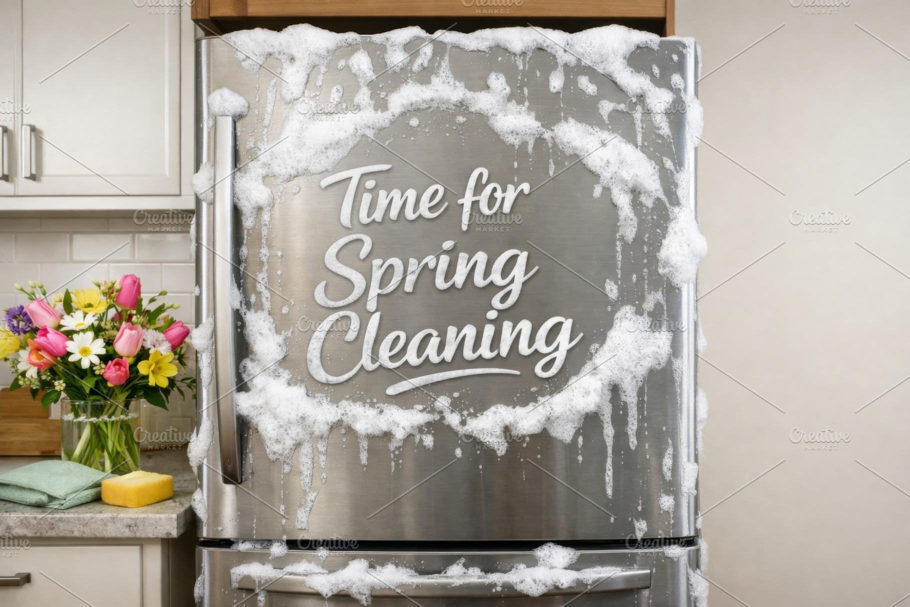 Spring cleaning concept with foamy r, a Photo by Dvoevnore photos