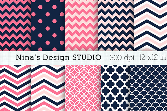 Navy and Pink Digital Papers preview 2