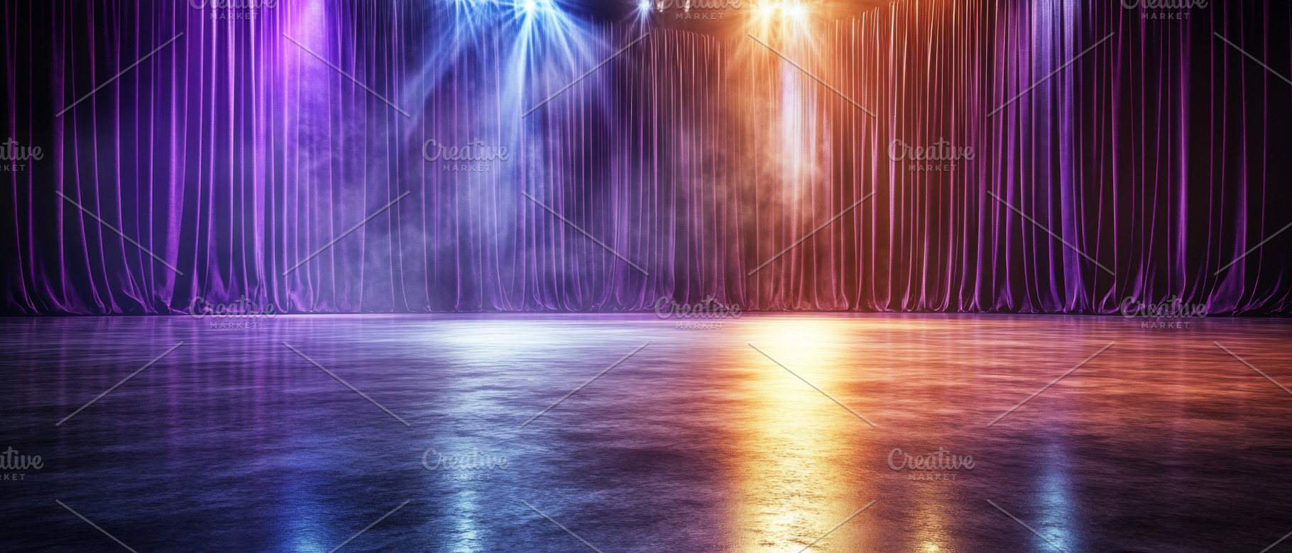 Stage with dark purple velvet curtai, a Photo by Dvoevnore photos