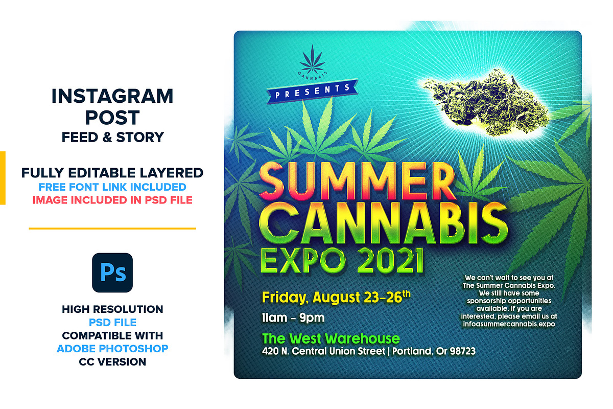 Summer Cannabis Expo Instagram Post, a Social Media Template by The Design For Co. (Photo 2 of 5)