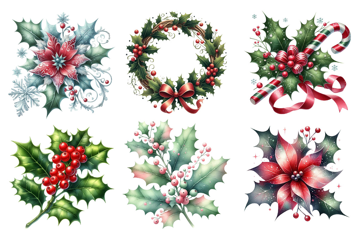 Holly Flower Watercolor Clipart, an Illustration by SinaCreation (Photo 4 of 5)