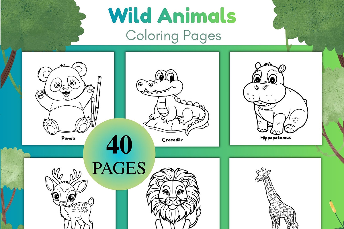 Wild Animals Coloring Pages for Kids, an Animal Illustration by SimoDigitalArt (Photo 2 of 5)