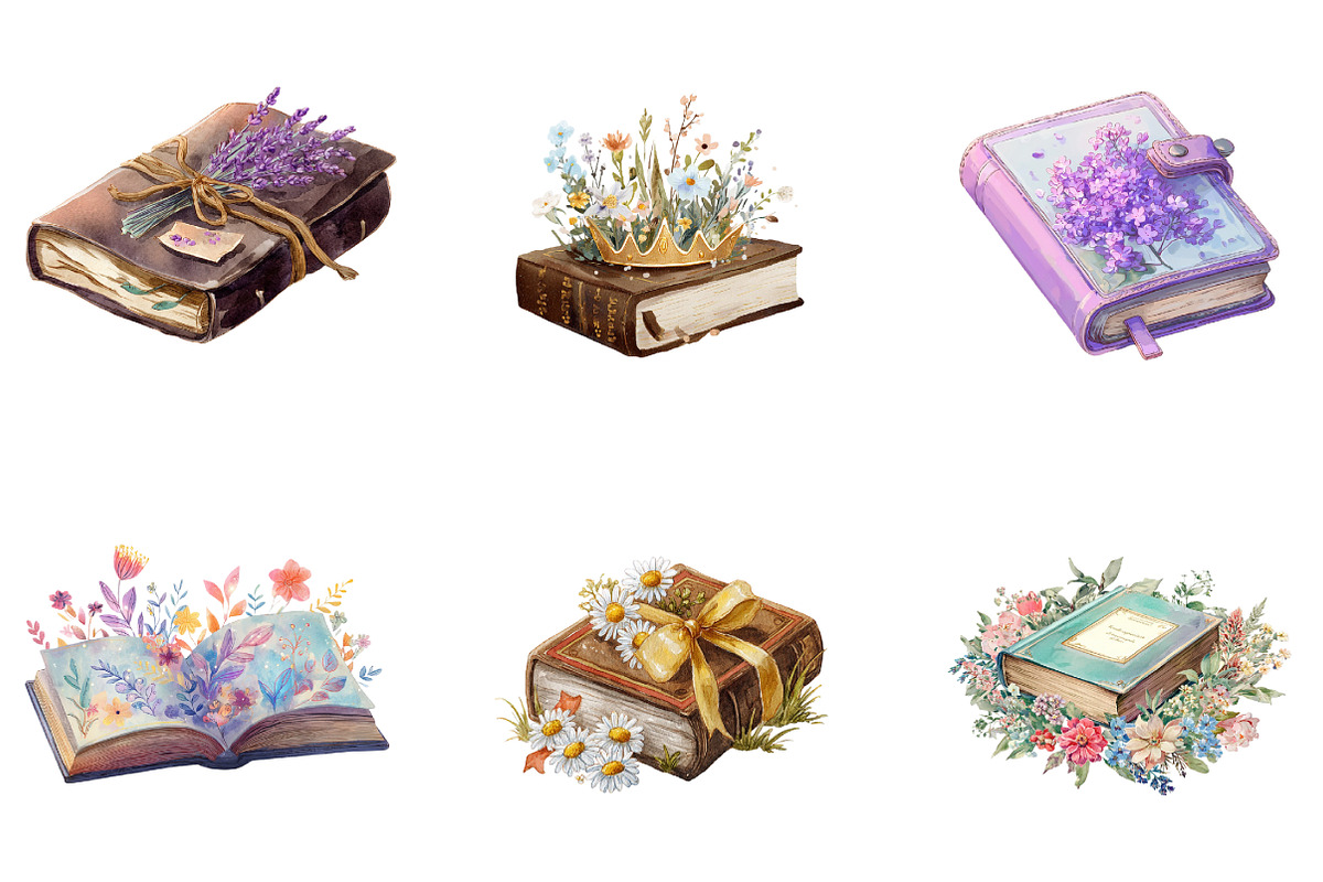 Watercolor Floral Books Clipart, an Illustration by DreamArtGraphic (Photo 4 of 5)