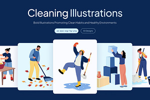Cleaning Illustration Art Set, a Work Illustration by Creative Stall