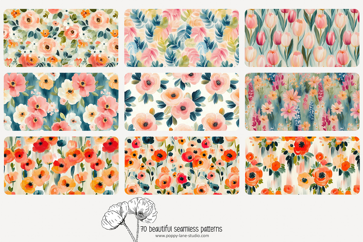 70 painterly floral seamless pattern, a Pattern Graphic by Poppy Lane Studio (Photo 9 of 10)