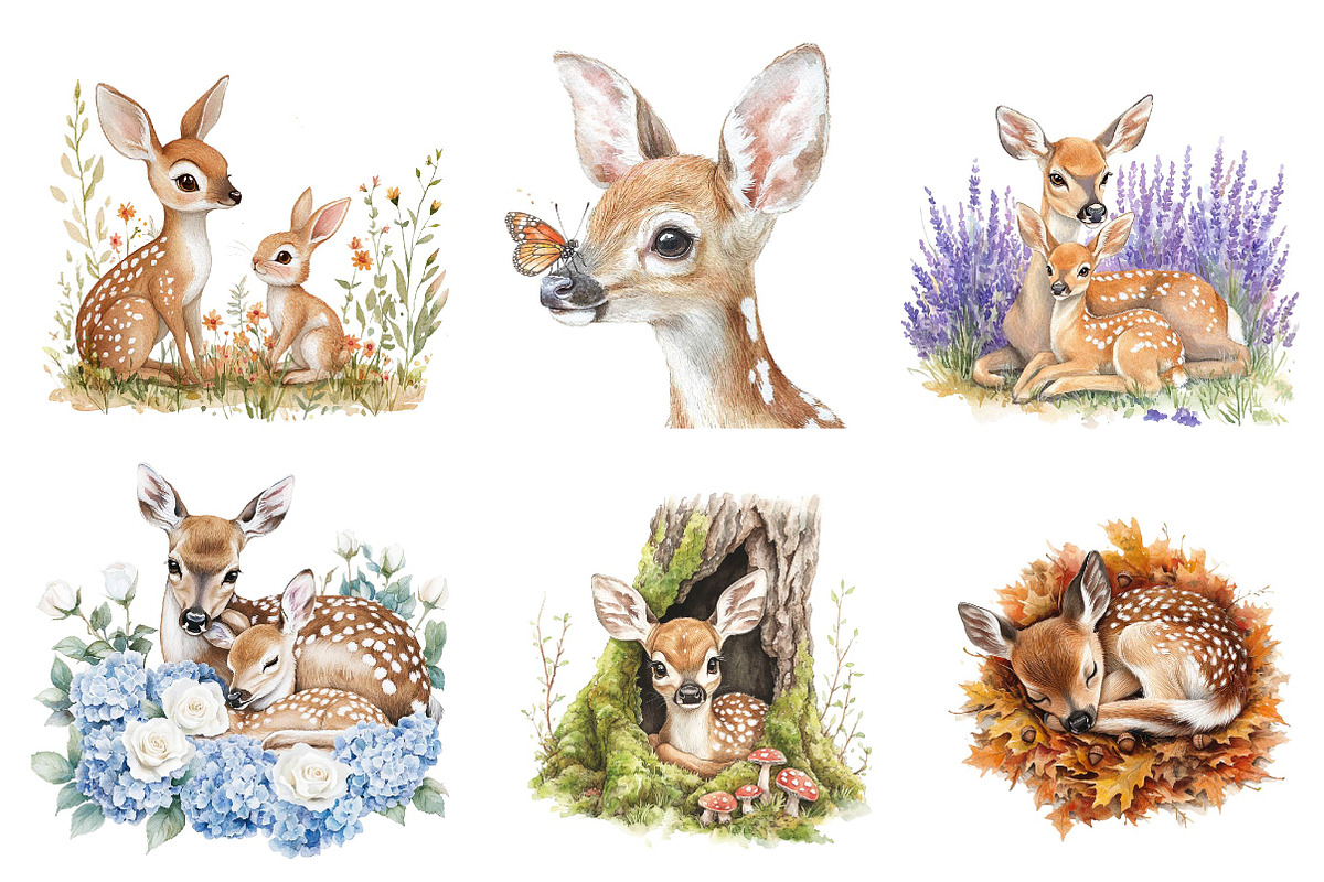 Watercolor Fawn & Doe Clipart, an Illustration by CreationArt (Photo 5 of 5)
