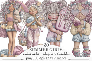 Whimsical Summer Girls Clipart, an Illustration by Designking