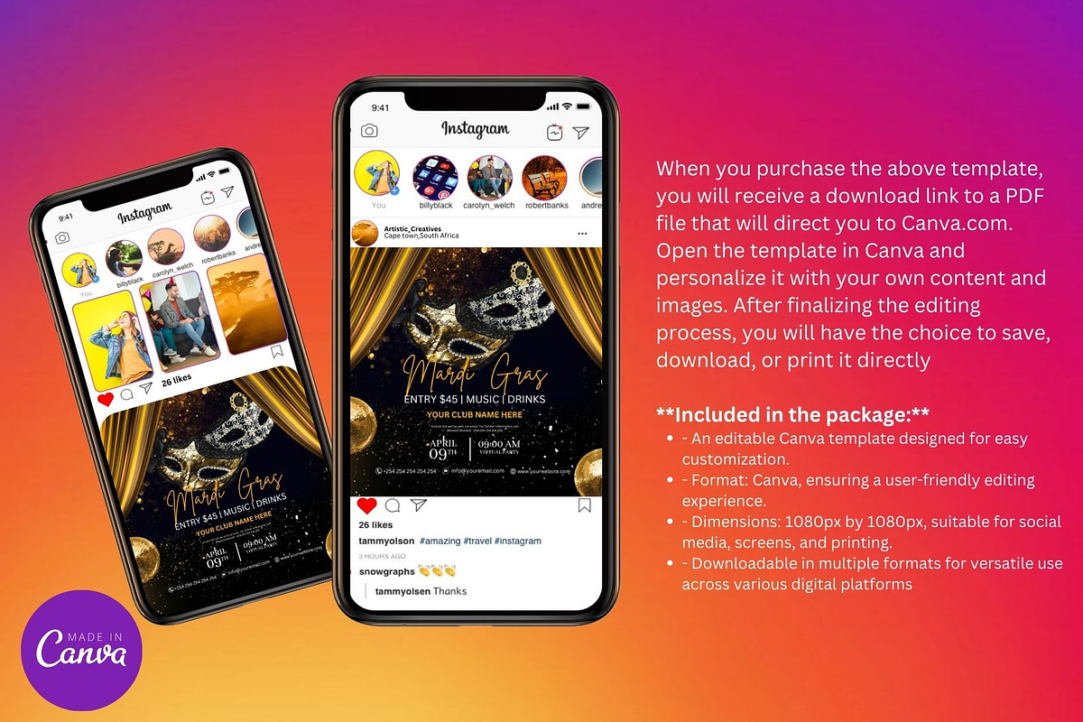 Mardi Gras Party Flyer Template, a Social Media Template by Mishek Munene (Photo 4 of 4)