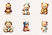 Watercolor Teddy Bear Clipart, a Seasonal Illustration by CreationArt (Thumbnail 3 of 7)