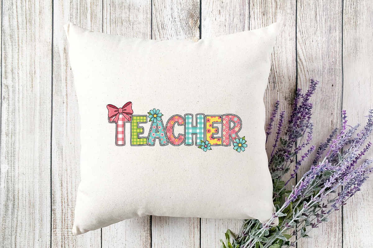 Pink Heart Bow Teacher Patch PNG, an Illustration by Designking (Photo 3 of 4)
