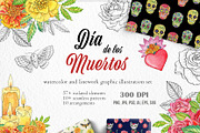 Day of the Dead watercolor set, a Graphic by svetodesign (Thumbnail 1 of 6)